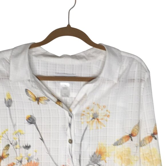 Alfred Dunner Shirt Womens XL White Floral Butterfly Button Front 3/4 Sleeve - Picture 7 of 16